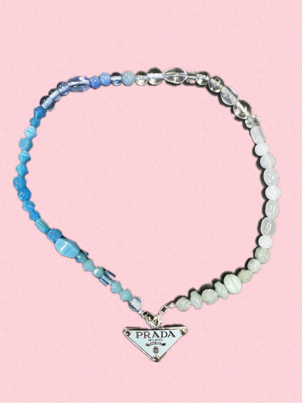 Blue & White Beaded Logo Charm Necklace